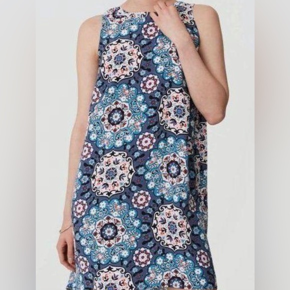 Ann Taylor Loft Blue Floral Medallion Shift Sleeveless Dress Size Small - Picture 1 of 8